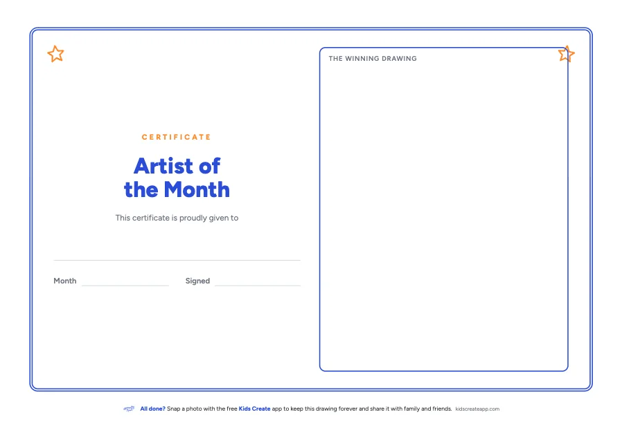 Preview of the Artist of the Month Certificate printable
