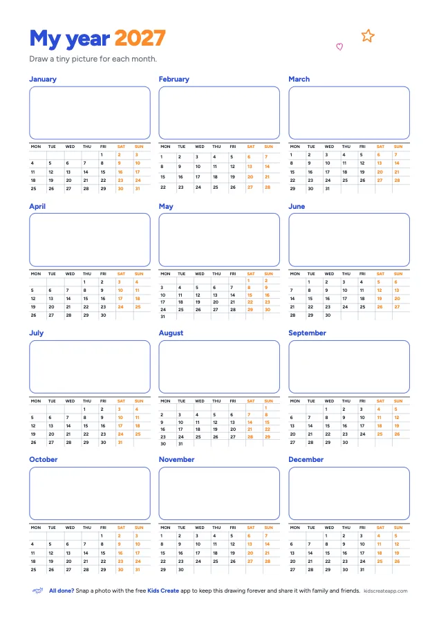 Preview of the 2027 Year at a Glance printable